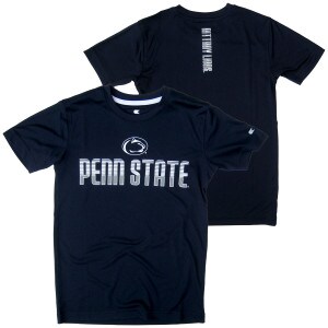 navy youth performance short sleeve t-shirt Athletic Logo and Penn State on front, Nittany Lions on back